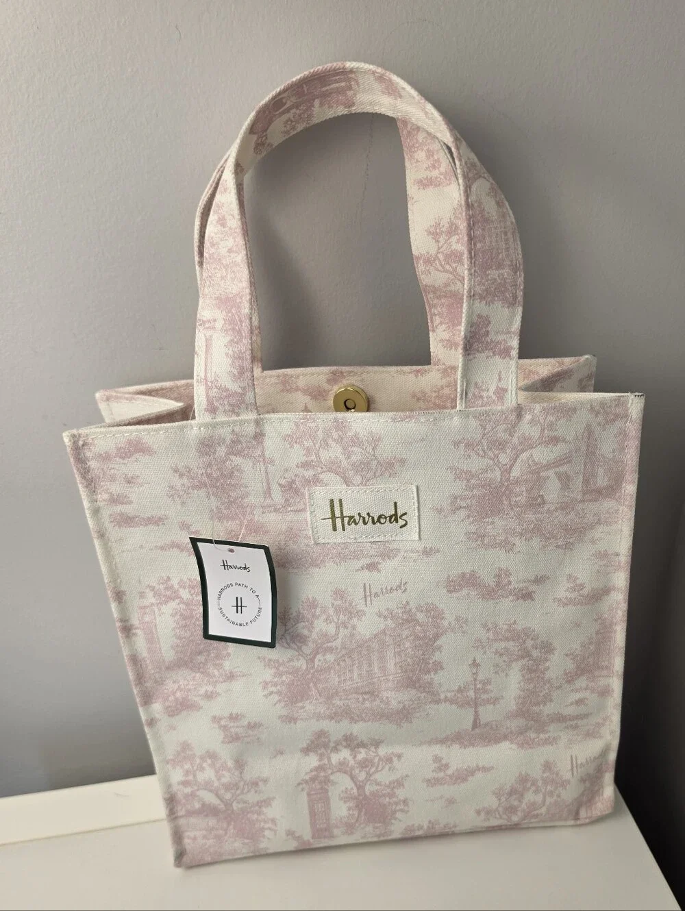 HARRODS Small Toile Shopper Bag NWT
